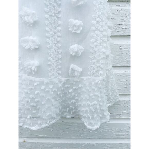&Merci Dress Womens L White Sheer Pom Pom Ruffle Clip Dot Swing Strappy Lined - Picture 3 of 5